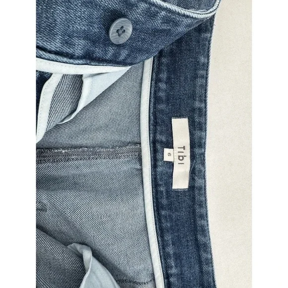 Tibi Jeans Size 6 Vintage Stone Slouchy Rouched Blue Cropped Denim Pants Women’s - Picture 11 of 16